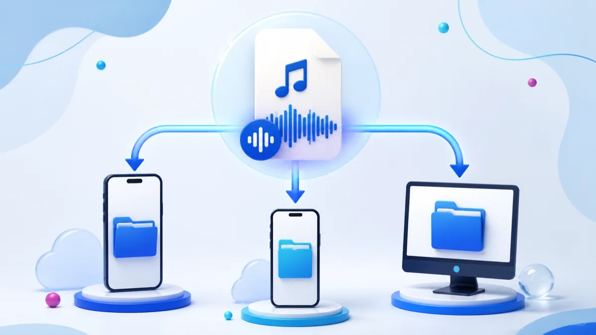 Minh họa vị trí lưu file âm thanh TikTok trên iPhone Android và máy tính