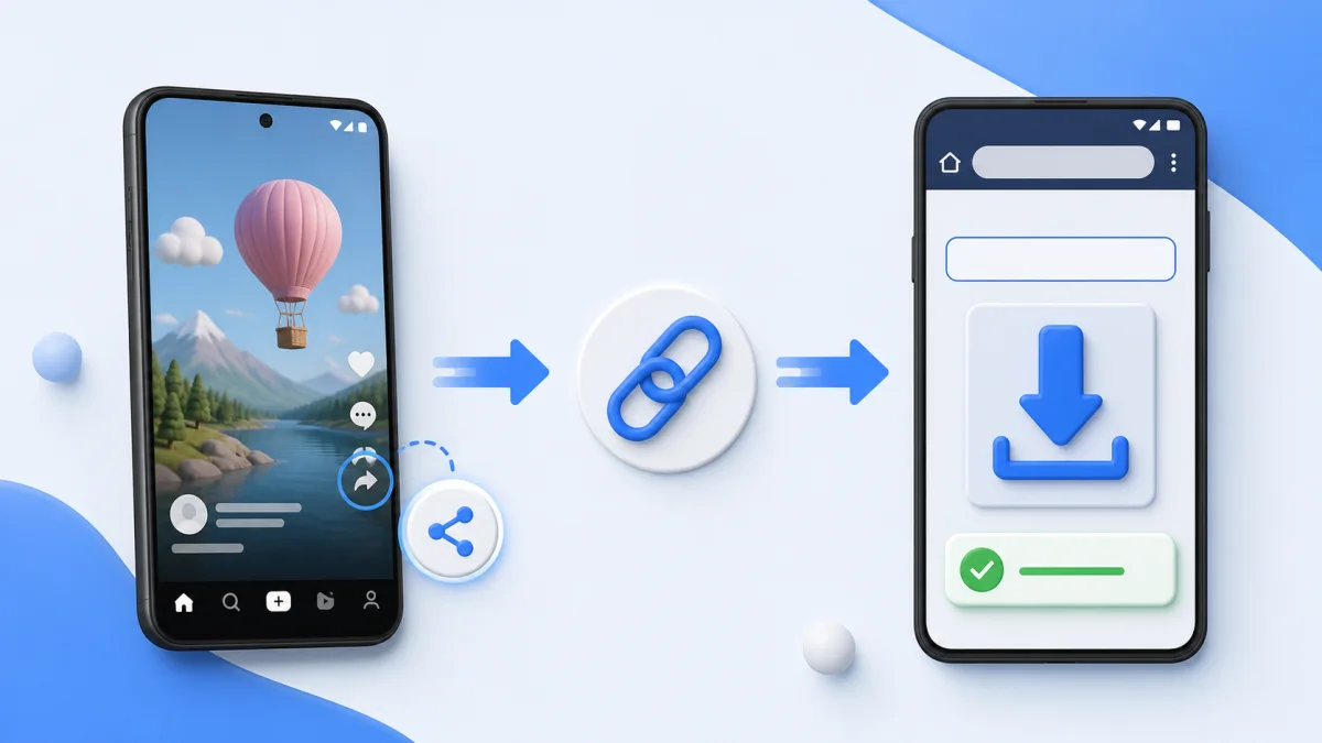 Minh họa sao chép liên kết và tải video TikTok bằng Chrome trên điện thoại Android