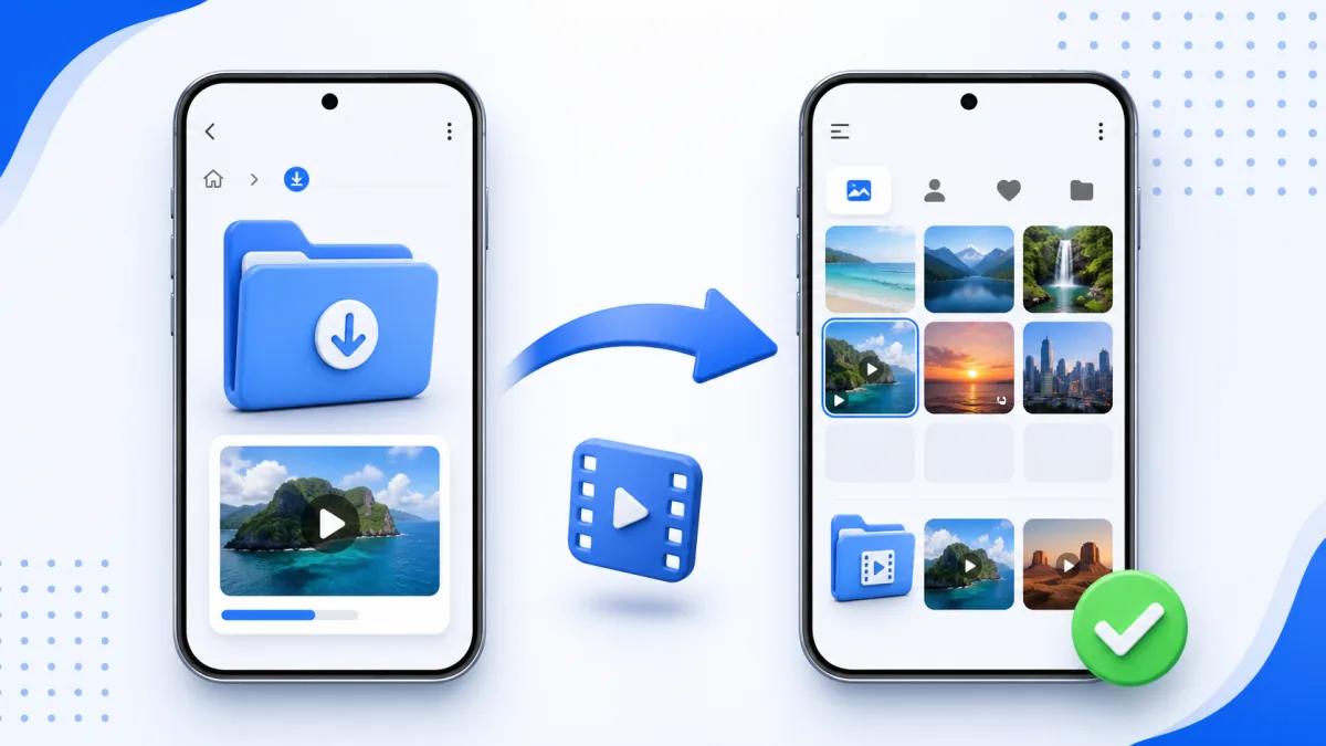 Minh họa t&igrave;m video YouTube trong Downloads v&agrave; thư viện tr&ecirc;n Android