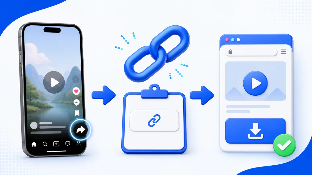 Minh họa kiểm tra v&agrave; sao ch&eacute;p lại li&ecirc;n kết TikTok trước khi tải video