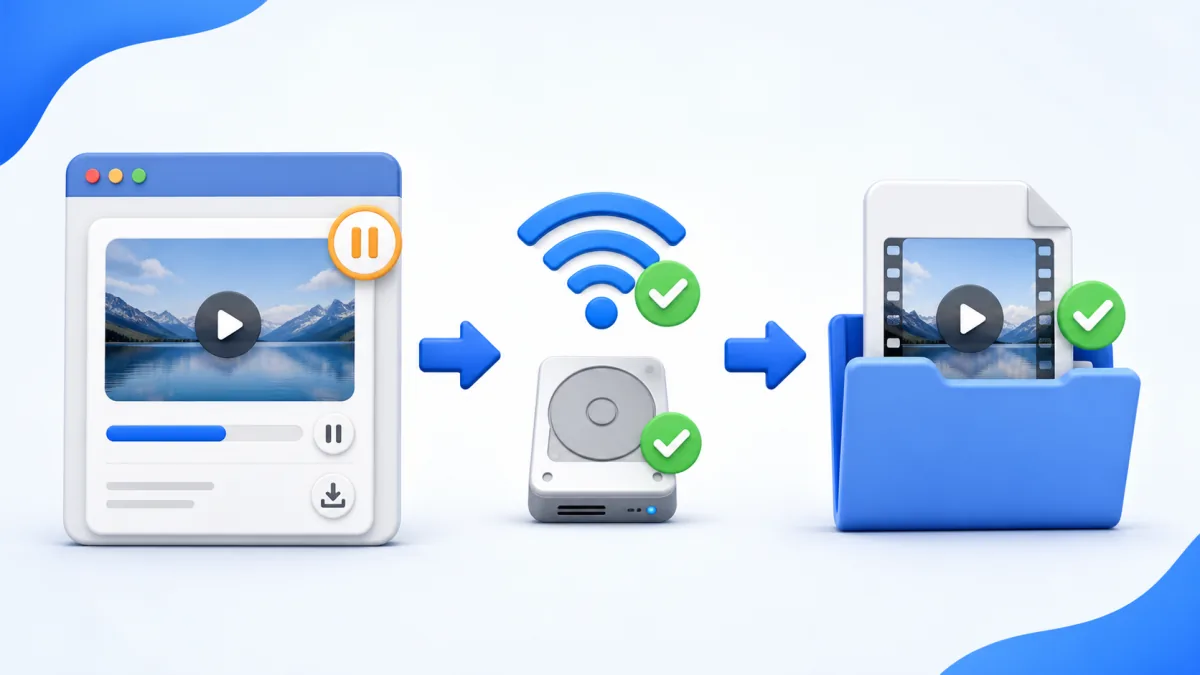 Minh họa kh&ocirc;i phục lượt tải video YouTube bị tạm dừng v&agrave; t&igrave;m file đ&atilde; ho&agrave;n tất