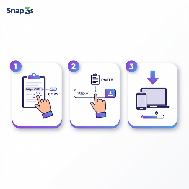 How to download videos with Snap3S — 3 easy steps: Copy, Paste, Download